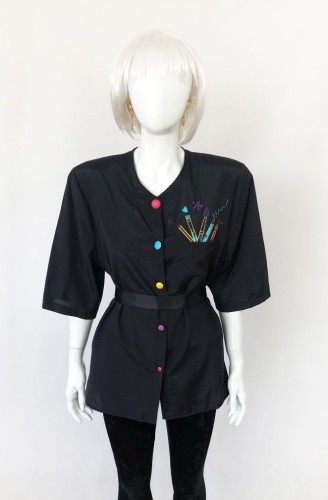 Koszula vintage z kolorowym haftem