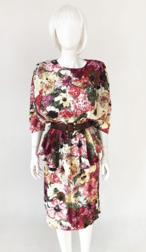 Sukienka vintage malowane kwiaty