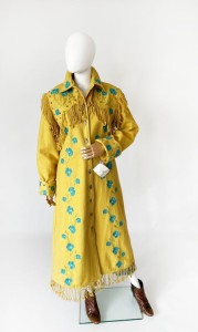 Haftowany wełniany płaszcz vintage z frędzlami