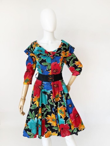 Kolorowa sukienka vintage w kwiaty 90's