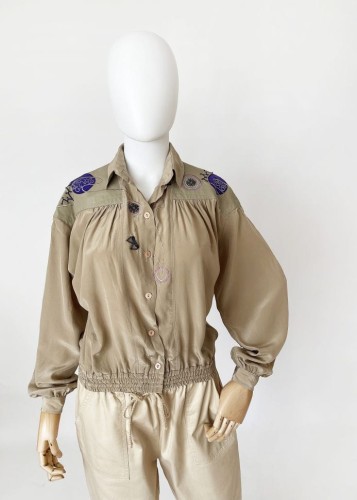 Marc D'alcy haftowany bomber 80's jedwab + skóra