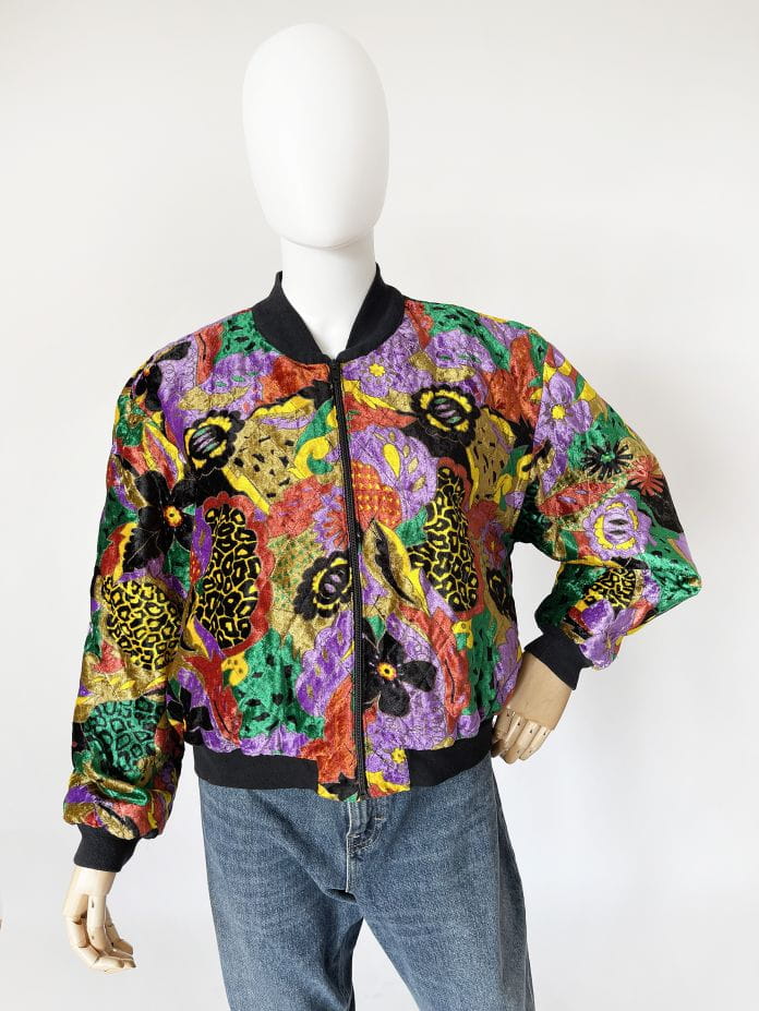 Wzorzysty welurowy bomber vintage