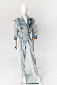 Jeansowy kombinezon vintage z frędzlami 80's