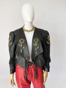 Skórzana kurtka vintage z frędzlami