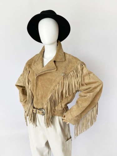 Skórzana kurtka z frędzlami western