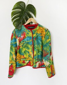 Lniany żakiet w tropikalne wzory