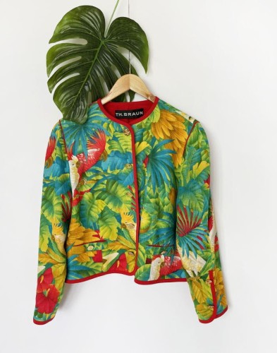 TH BRAUN lniany żakiet w tropikalne wzory