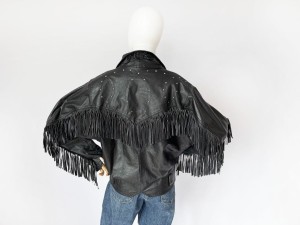 Skórzana ramoneska z frędzlami vintage 80's
