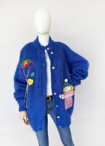 Moherowy kardigan vintage 80's klaun