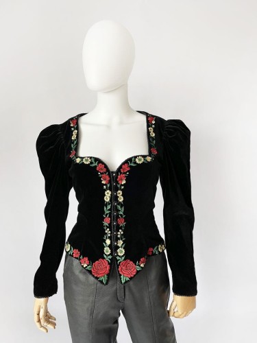 Helene Straßer aksamitny haftowany żakiet 80's