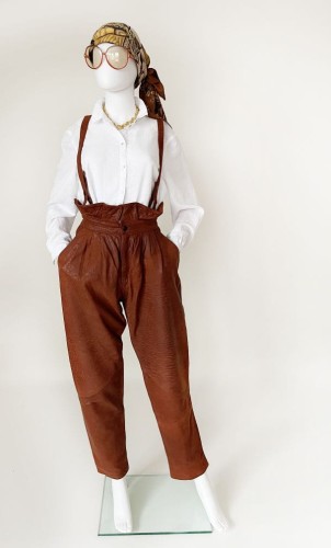 Skórzane spodnie vintage wysoki stan + szelki