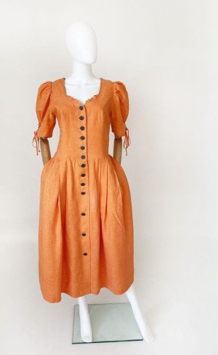 Lniana rozpinana sukienka vintage