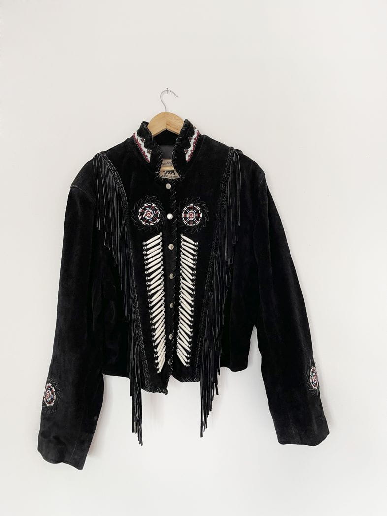 Zamszowa kurtka z frędzlami western boho