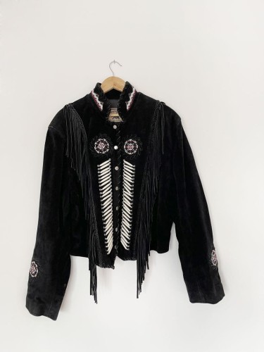 Zamszowa kurtka z frędzlami western boho