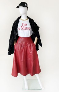 Skórzana rozkloszowana spódnica midi vintage