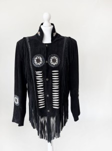 Zamszowa kurtka z frędzlami western boho