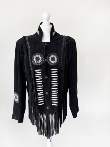 Zamszowa kurtka z frędzlami western boho