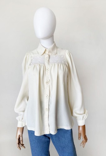 Koszula vintage z ażurową wstawką 70's