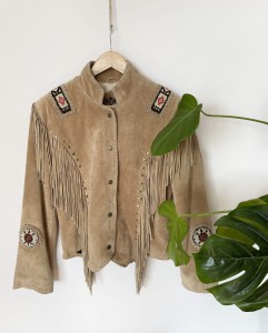 Skórzana kurtka z frędzlami western 
