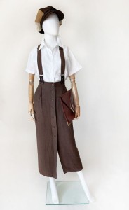 Lniana maxi spódnica vintage na szelkach