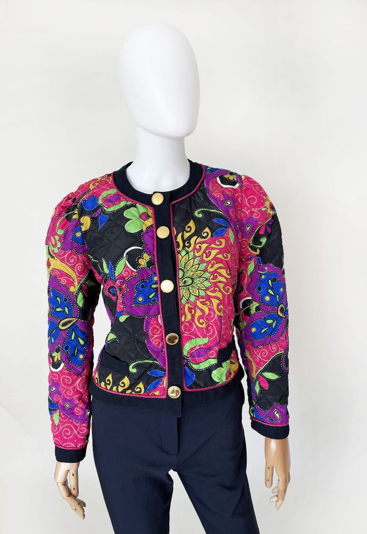 Pikowana kurtka vintage 80's kolorowe wzory