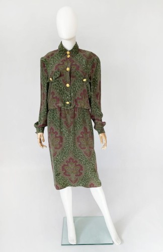 Jedwabna wzorzysta sukienka vintage 80's