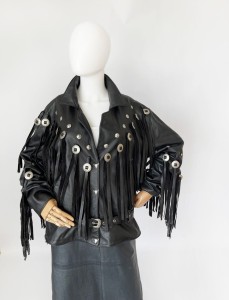 Skórzana kowbojska kurtka vintage z frędzlami 80's