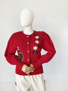 Haftowany kardigan vintage bufiaste rękawy