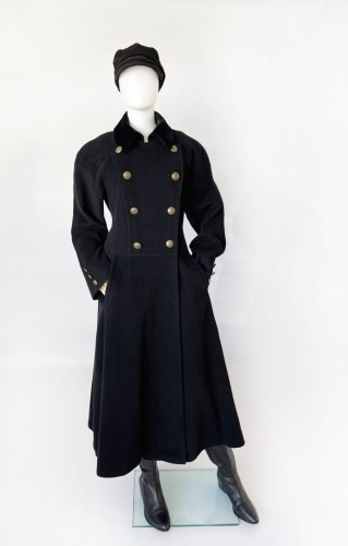 Militarny wełniany płaszcz maxi