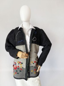 Wełniany haftowany kardigan vintage 
