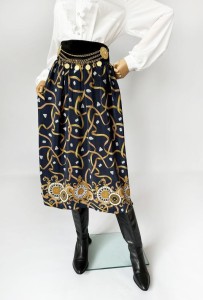 Długa jedwabna spódnica we wzory vintage