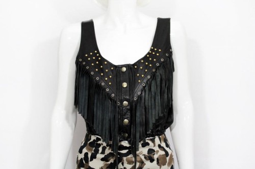 Skórzana bluzka z frędzlami vintage