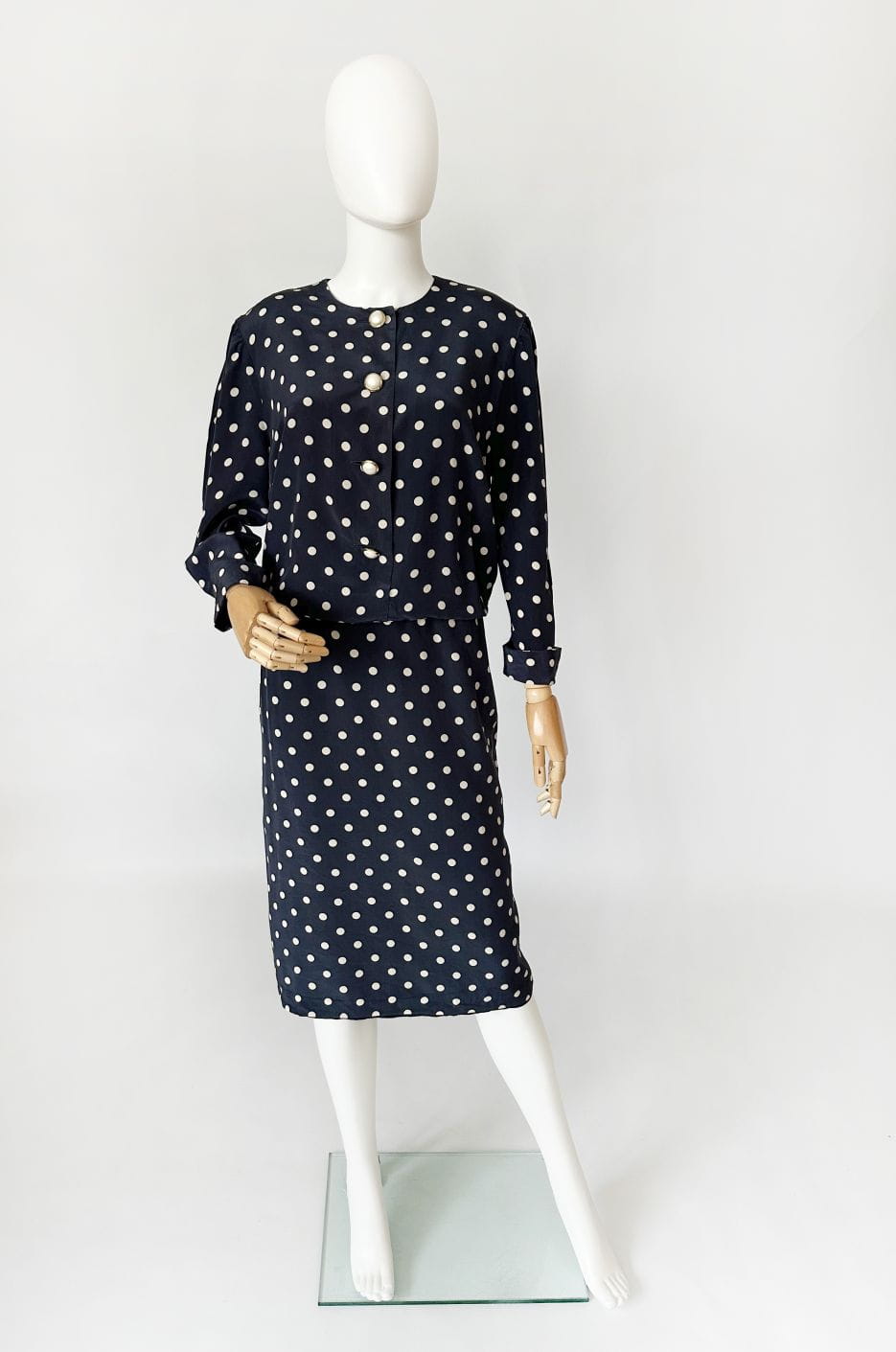 Jedwabna sukienka vintage 80's w grochy