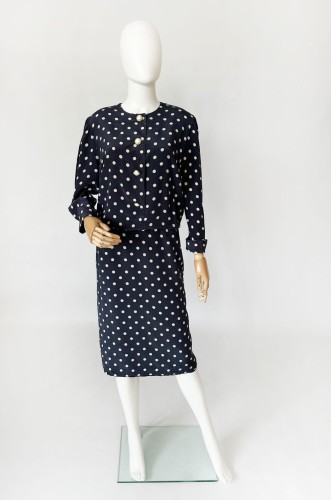 Jedwabna sukienka vintage 80's w grochy