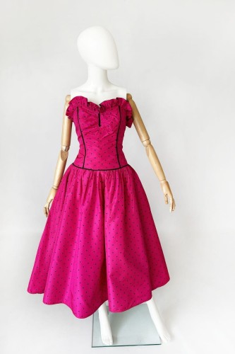 Jedwabna suknia w groszki vintage 80's