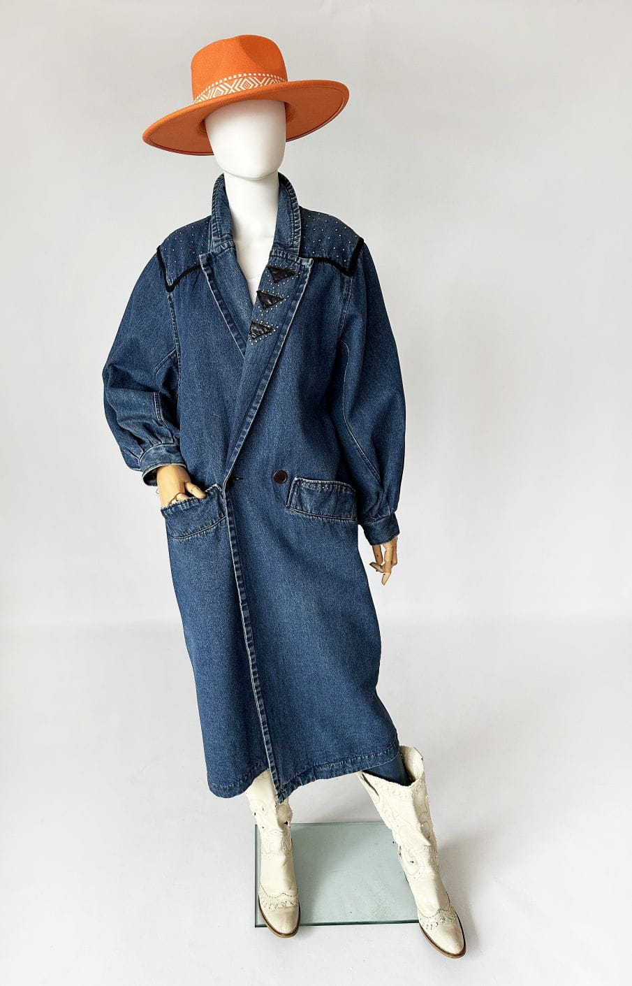 Jeansowy długi płaszcz vintage 80's/90's