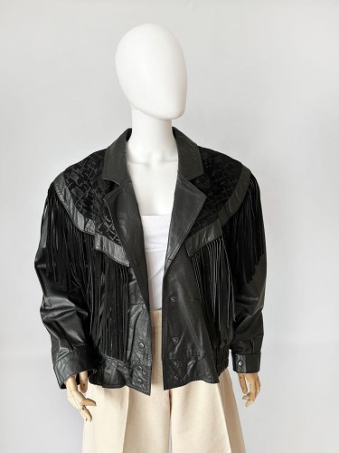 Skórzana kurtka z frędzlami vintage 80's