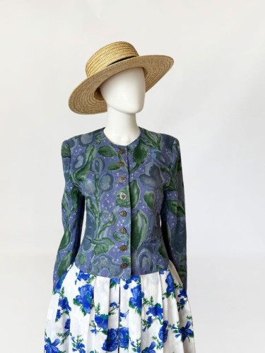 Lniany żakiet kurtka vintage we wzory