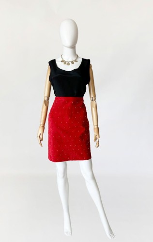 Zamszowa spódnica vintage ze złotymi nitami