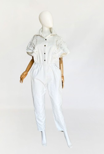 Jeansowy zdobiony kombinezon vintage 80's