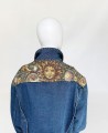 Jeansowa kurtka vintage 80's gobelinowe wstawki