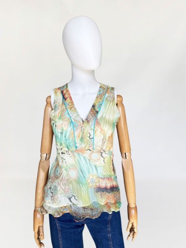 Jedwabny top we wzory vintage y2k