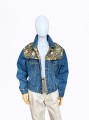 Jeansowa kurtka vintage 80's gobelinowe wstawki