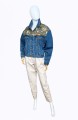 Jeansowa kurtka vintage 80's gobelinowe wstawki