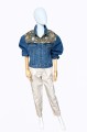 Jeansowa kurtka vintage 80's gobelinowe wstawki