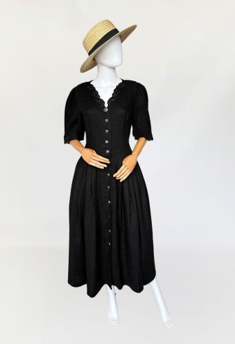 Rozkloszowana sukienka vintage 100% len