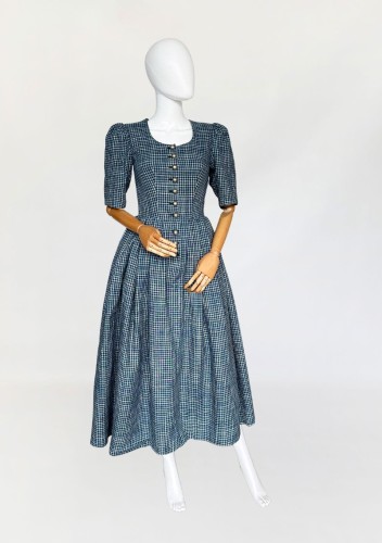 Austriacka maxi sukienka w kratę vintage