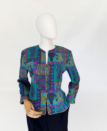 Jedwabna kurtka vintage we wzory