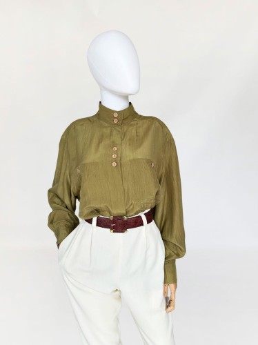 Jedwabna koszula vintage khaki