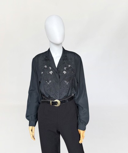 Haftowana czarna koszula vintage